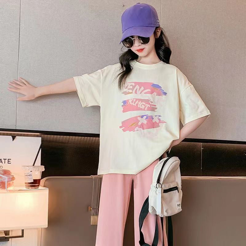 Girls' short-sleeve activewear set - summer  new collection - trendy and stylish summer outfit for girls (sizes for mid-to-large children)