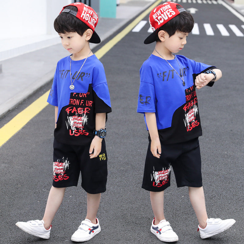 Boys' summer short-sleeve outfit:  new trendy & stylish kids' summer sportswear, korean style, mid-to-large size, chic summer collection