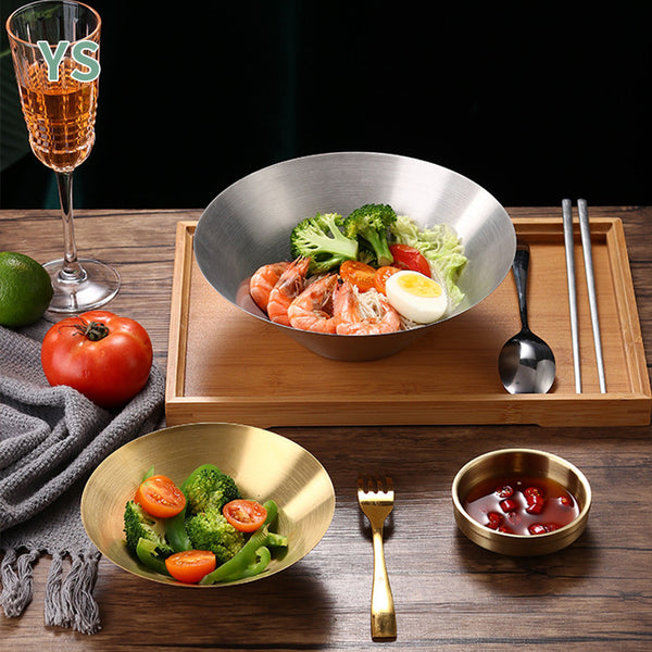 Instant noodle bowl, five-pack Korean tableware, stainless steel trumpet bowl, Japanese ramen bowl, salad bowl, stainless steel bowl