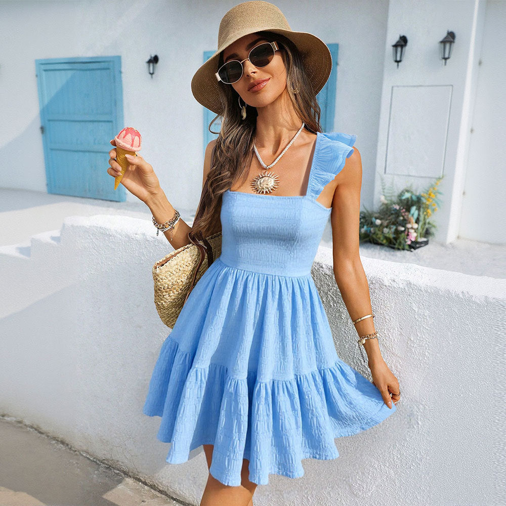 summer  fashionexportnew arrival age-reducing sweet style dress vacation fresh fashion backless short skirt