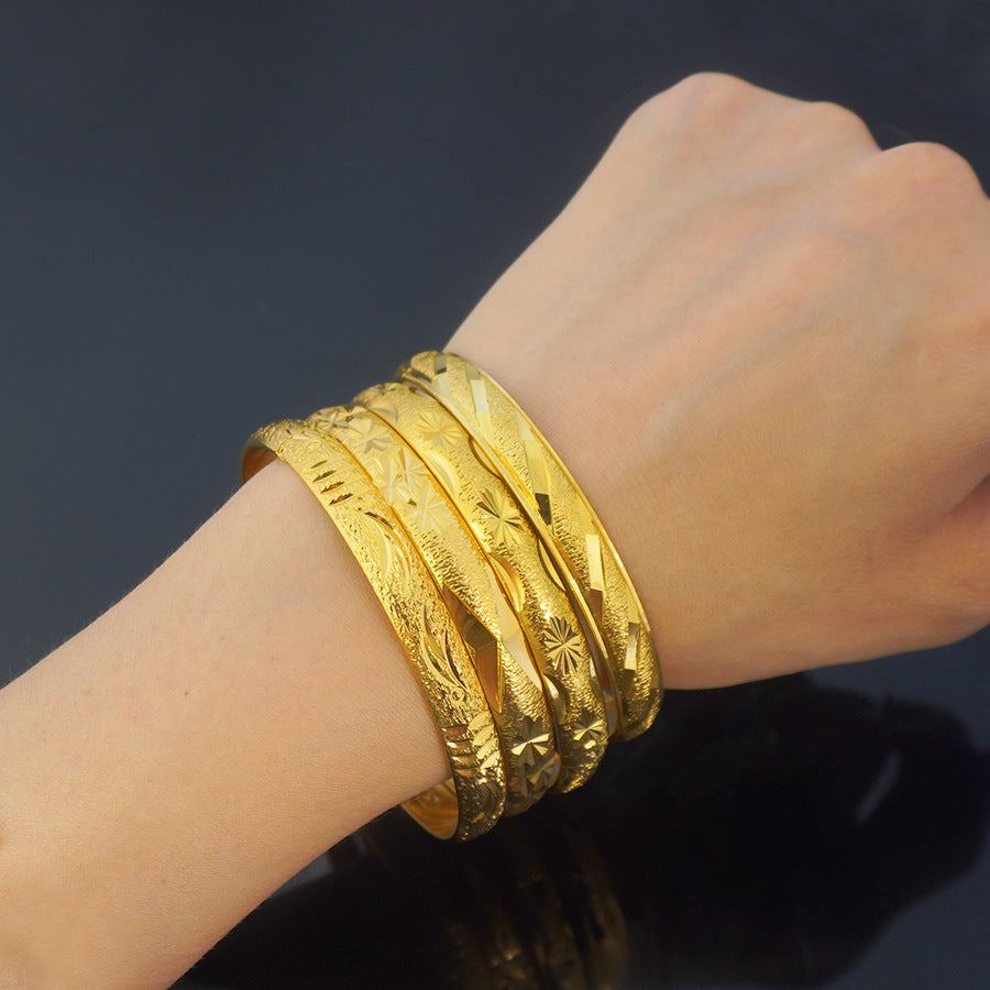 4-piece 8mm gold-tone african & middle eastern bangle set - dubai ethiopian women's jewelry with vacuum plating and color retention
