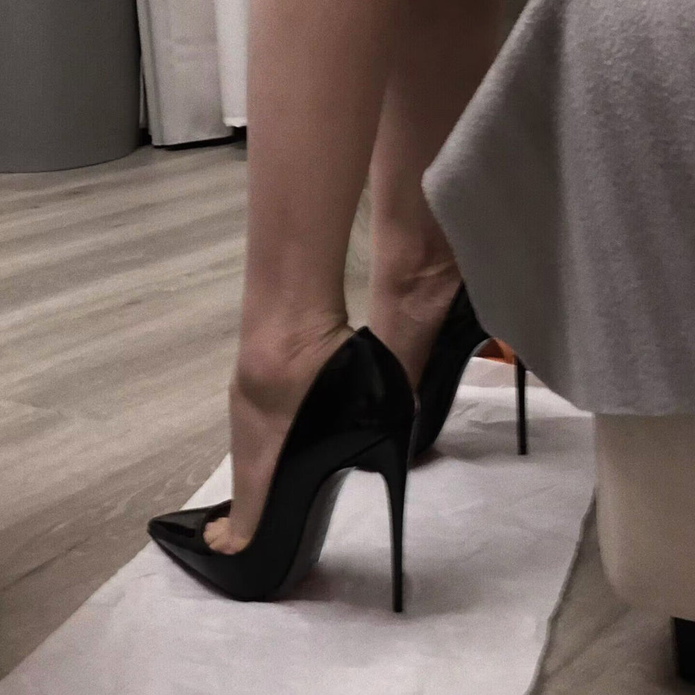 Hotel work shoes women's black high heels stiletto professional attire pointed toe high heels soft leather plus sizeplaid work flats