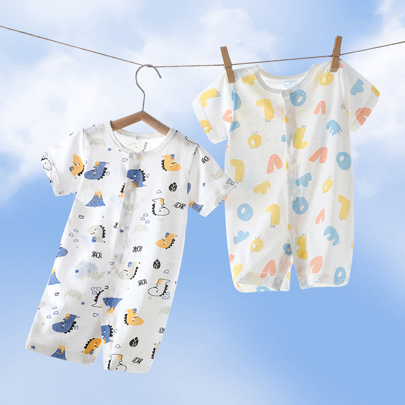 Baby pure cotton baby onesie short-sleeved kids romper summer crawler suit 0-2 years old newborn pajamas outwear suit