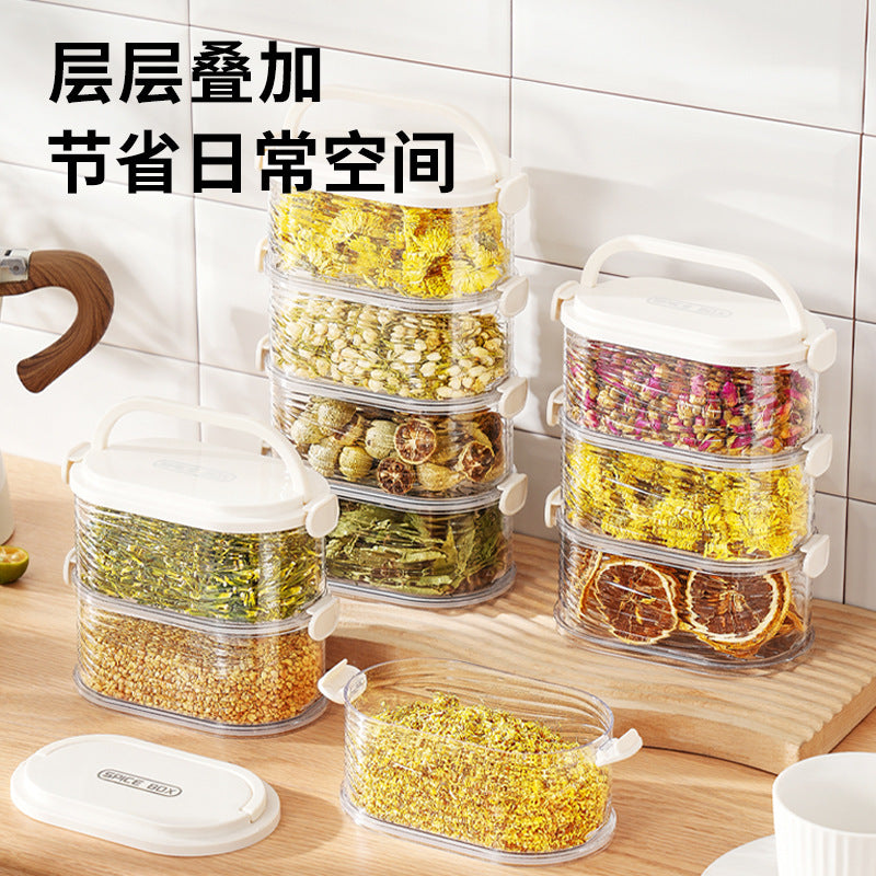 Living room grid sealed tank scented tea storage box multi-layer grain tank storage tank dry goods transparent storage tank with lid