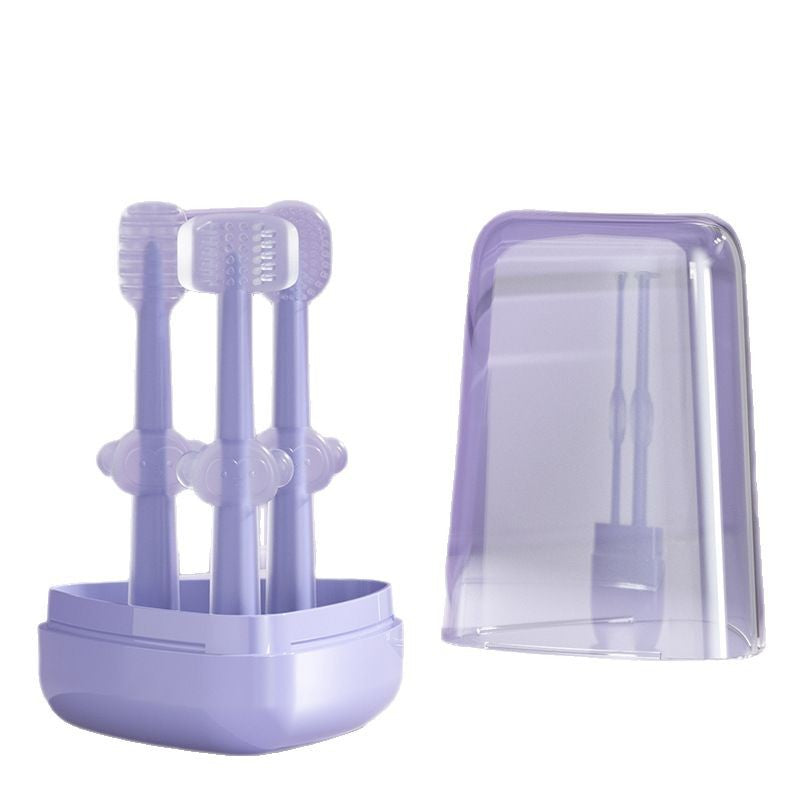 Children's toothbrush baby teeth silicone toothbrush newborn year old tongue brush oral cleaning three-piece set including mouthwash cup