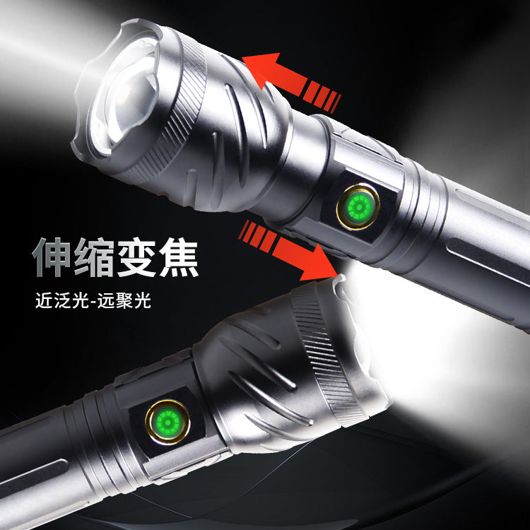Cross-border new white laser USB charging long-range telescopic zoom LED strong light outdoor home super bright flashlight