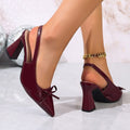 2026 new summer women's high heels - european & american style pointed toe chunky heel with bow detail