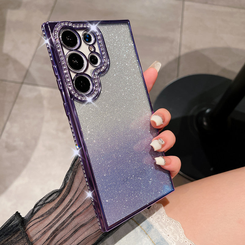 Suitable for samsung s26ultra mobile phone case glitter mirror magnetic holder s25 electroplated rhinestone protective cover s23+