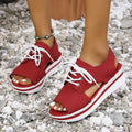 cross-border e-commerce new arrival: casual plus-size peep-toe foam wedge heel platform sandals with front tie