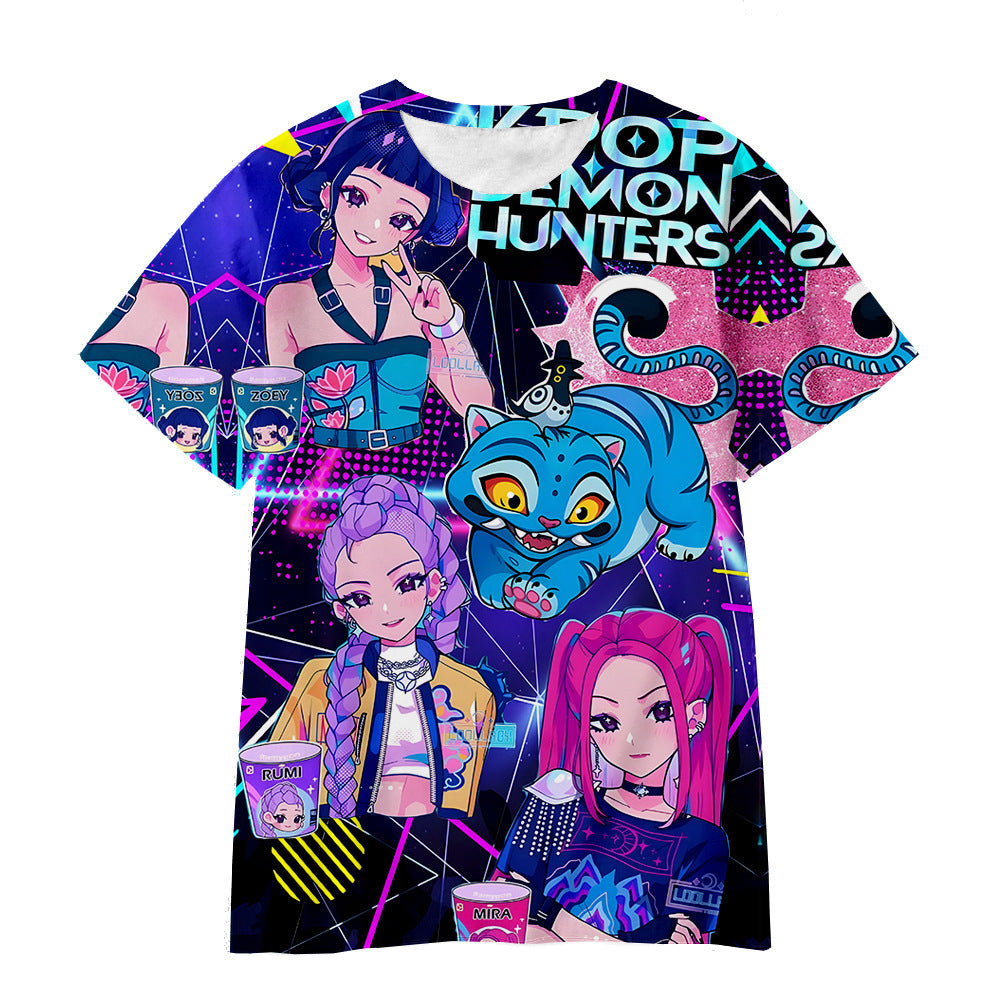 Witcher boy group 3d digital printing cross-border overseas casual loosefashion t-shirt k-pop girls t-shirt