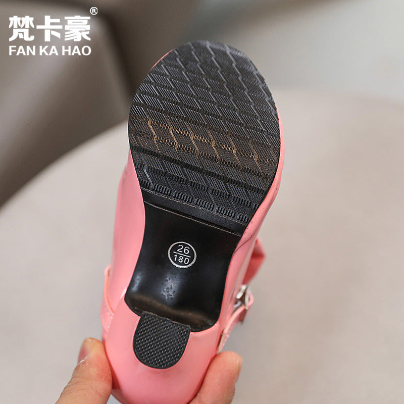 Customizable girls' korean style solid color bowknot children's shoes  spring new collection flats leather princess shoes