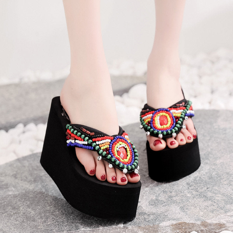 Shining jiao women's sandals 2026 new style outdoor flip-flops super high heel slippers women's summer internet celebrity fashion beach shoes