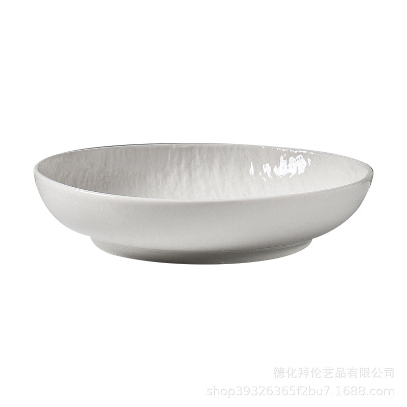 European-style embossed pure white ceramic plate, rectangular dinner plate for western cuisine, steak plate, salad bowl, hotel display plate - wholesale