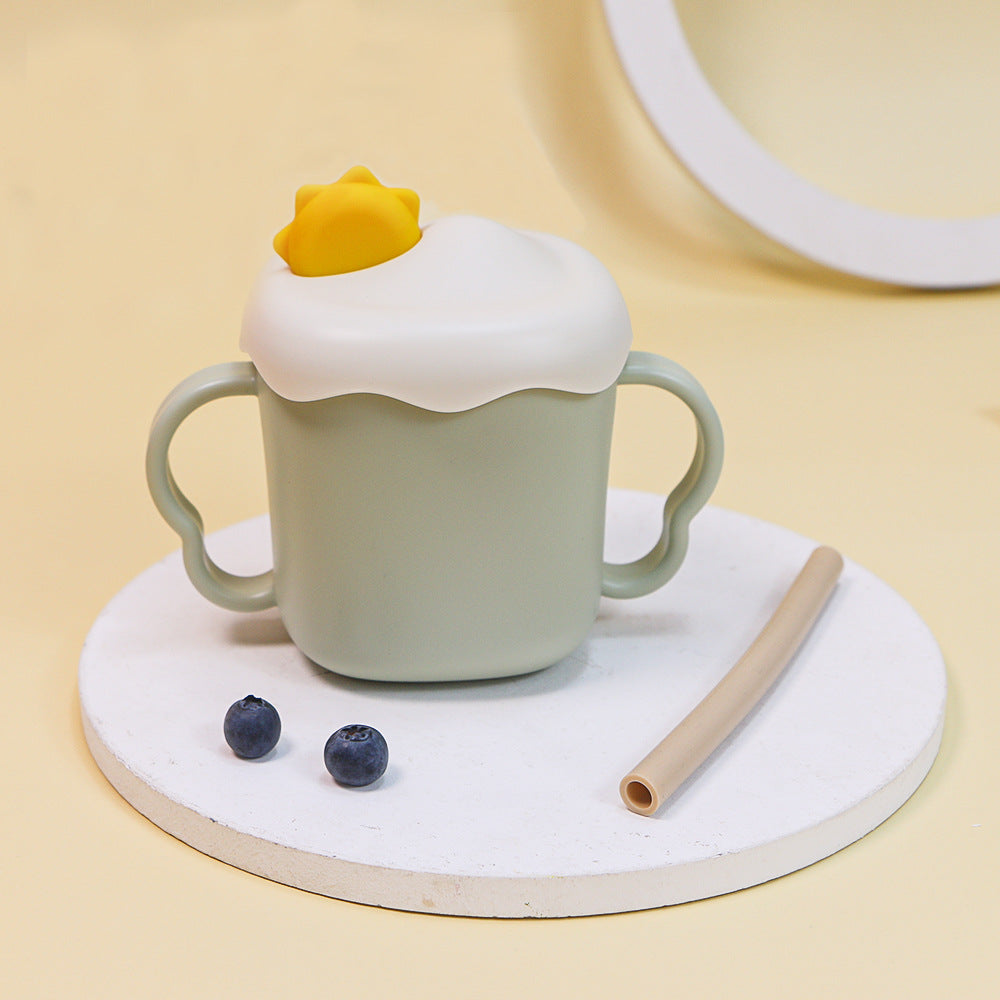 Baby anti-spill straw cup - cute cloud design, infant & toddler home drinking cup, kids' milk cup with handle