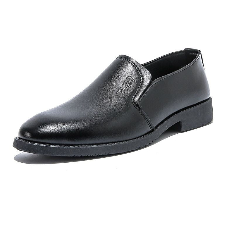 Black leather shoes for men - breathable, korean style, trendy casual business dress shoes, round toe, in stock, young men's footwear