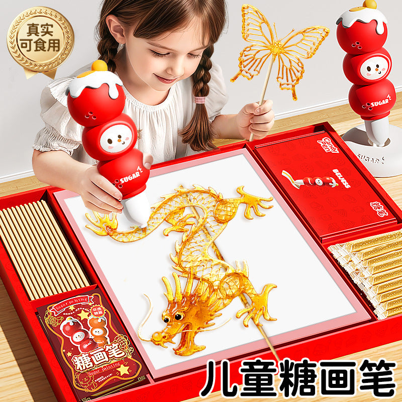 Kids' sugar painting pen 3d printing pen maltose drawing stick set - intangible cultural heritage handmade diy girl's toy birthday gift