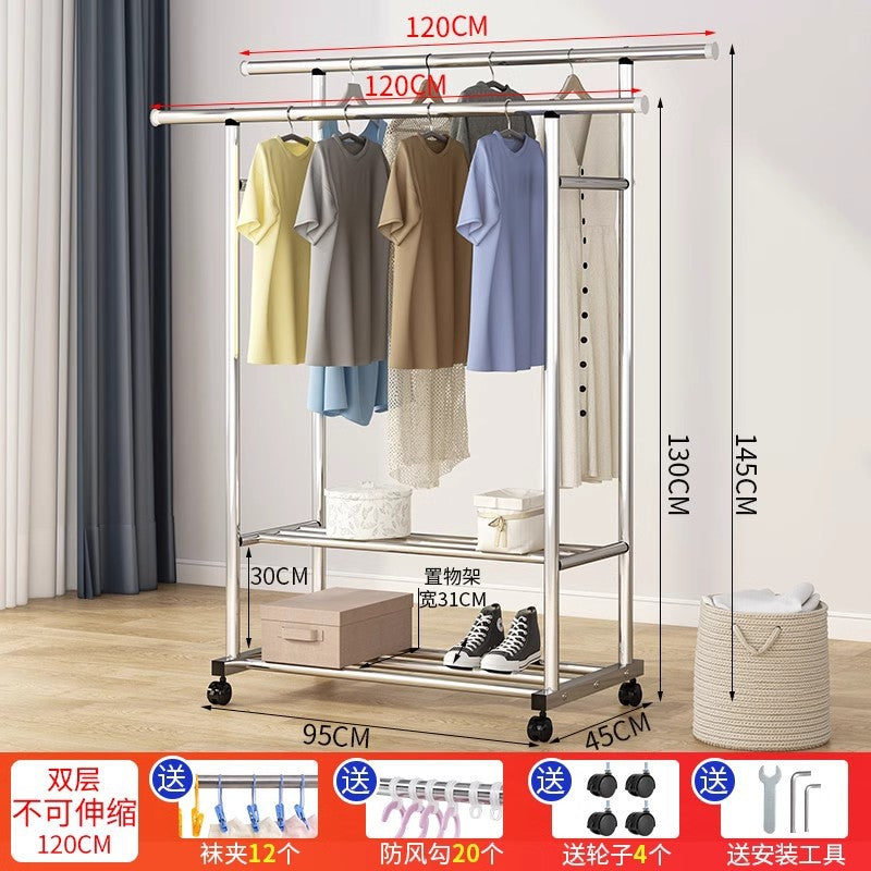 Clothes drying rack floor-standing thickened telescopic for home indoor and outdoor storage rack balcony single and double pole clothes hanger