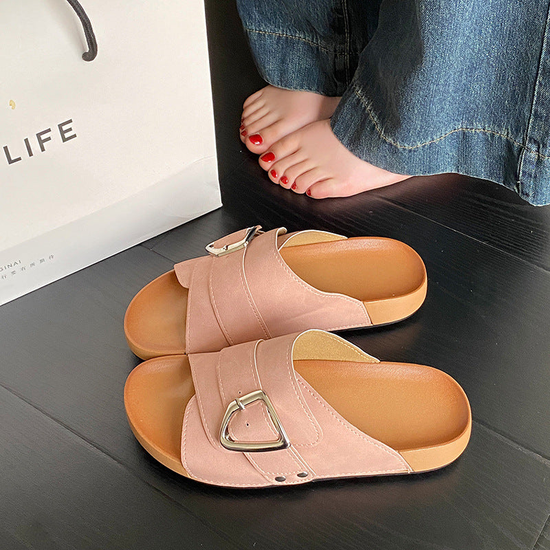 2025 new french retro chunky sole single buckle french sandals & slippers - summer outdoor wear, unisex, export quality