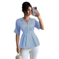 Amazon cross-border exclusive: european and american style striped blouse for women, spring/summer  collection. v-neck, slim-fit, figure-flattering work shirt