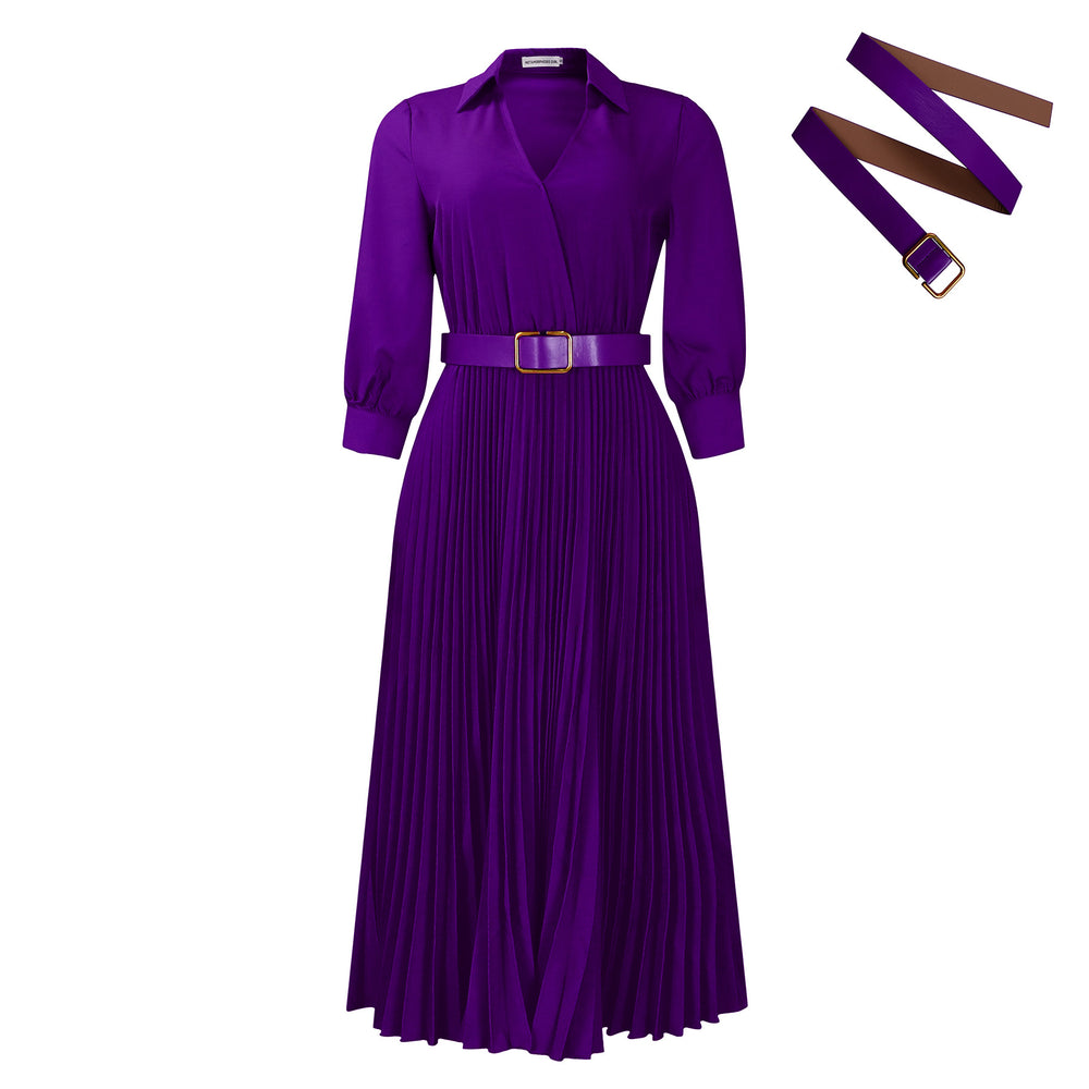 Q107export women's clothing  fashionelegantelegance lapel pure color waist pleated plus size african dress