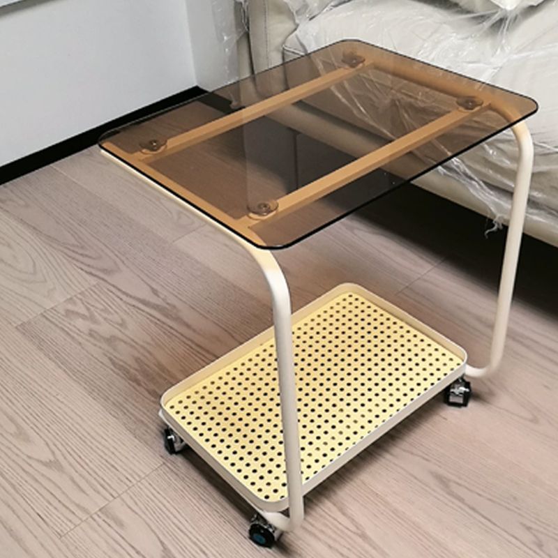 Cream style popular wheeled trolley bedroom glass side table small apartment living room movable sofa storage rack