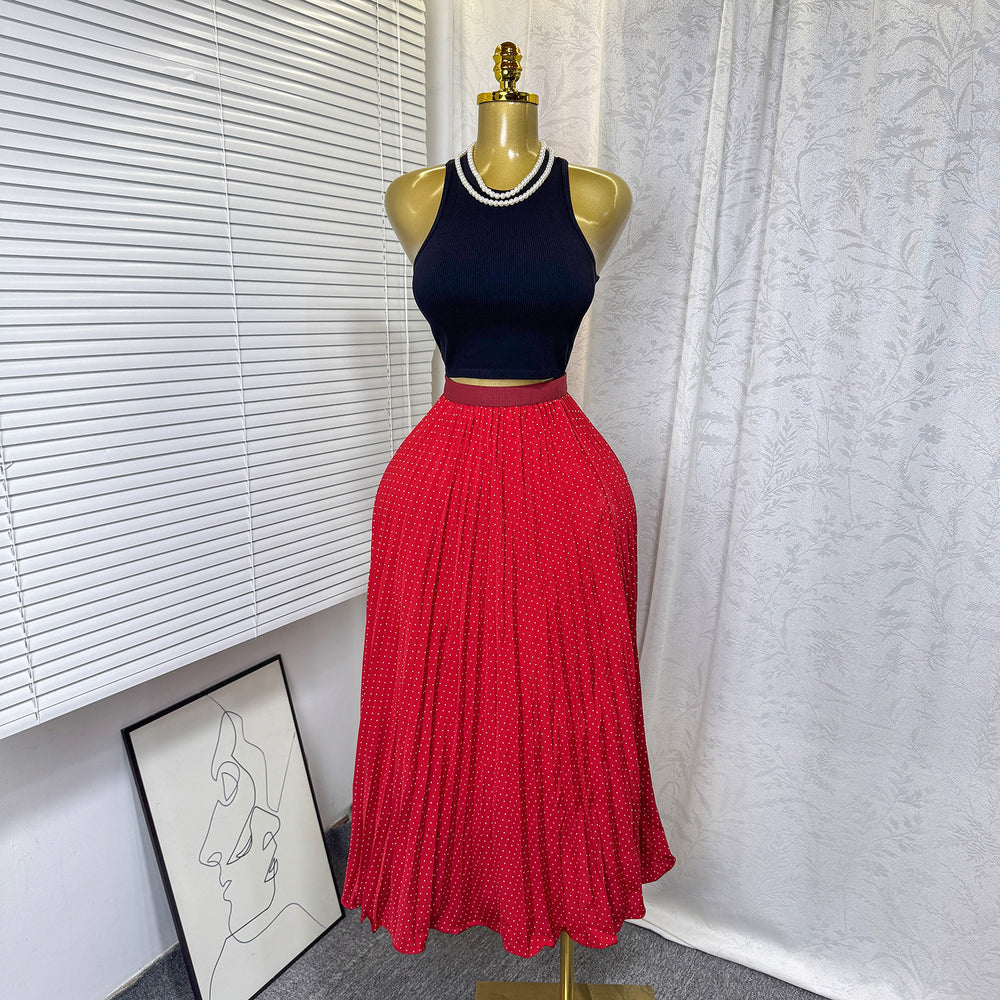 Chicsweeteasiest for match skirt women's frenchhigh waistslimming looka fairy skirt medium long pleated draped skirt