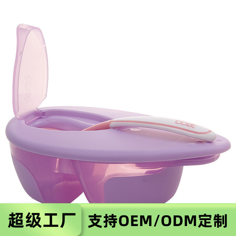 Newborn baby bowl and spoon set - baby food bowl, feeding bowl, divided plate, temperature-sensitive spoon, portable and drop-proof children's tableware