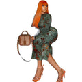 European and american style cross-border retro chic women's high neck slim fit bodycon maxi dress with long sleeves, floral print, and slit detail