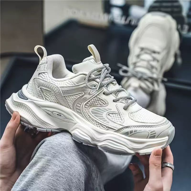2025 spring men's new breathable mesh sneakers - trendy, versatile chunky sole athletic casual dad shoes