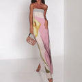 cross-border e-commerce women's fashion: european and american summer new arrivals - trendy off-the-shoulder bandeau sexy backless printed dress