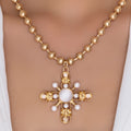 Imitation pearl cross necklace wholesale european and american cross-border pendant niche eight-pointed star retro beaded chain clavicle chain