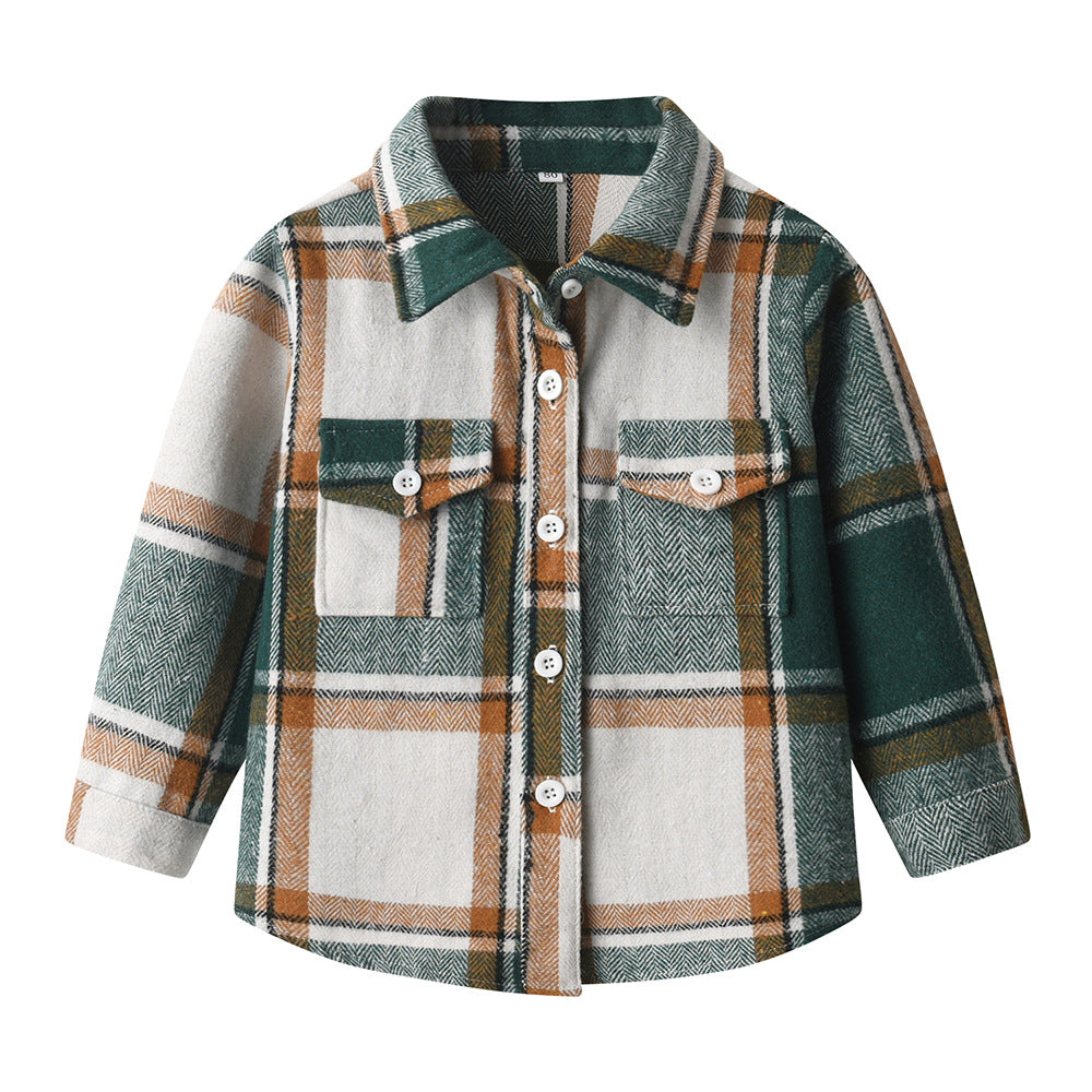 New spring/autumn boys' plaid shirt, preppy style cotton top, kids' plaid shirt, long-sleeved shirt for boys and girls