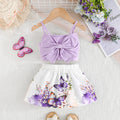 cross-border exclusive: baby girl summer dress set - blue bow suspender top + butterfly print skirt