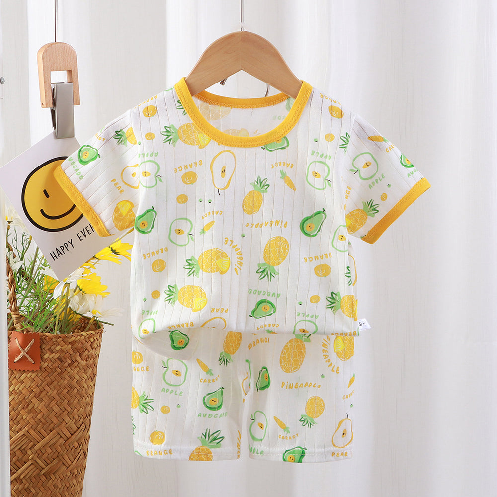 New summer children's loungewear set: lightweight casual cotton pajamas for boys and girls - perfect for air conditioning. two-piece set