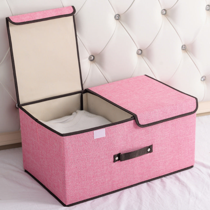 Cotton and linen double cover storage box foldable large storage box sundries sorting box covered underwear storage box wholesale