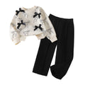 Kids clothing cross-border exportfall and winternew arrival children's apricot long sleevessweatshirt+blackpantssuit