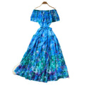 Frenchromantic style one shoulder rufflesprintingdress women's summerk-style floral waist slimming look a-line skirt
