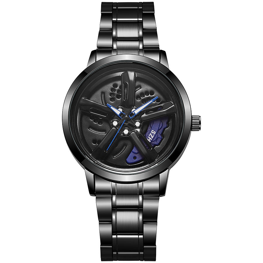 2025 new cross-border watch: sports car wheel hub rotating watch for men - trendy quartz watch with rotating bezel