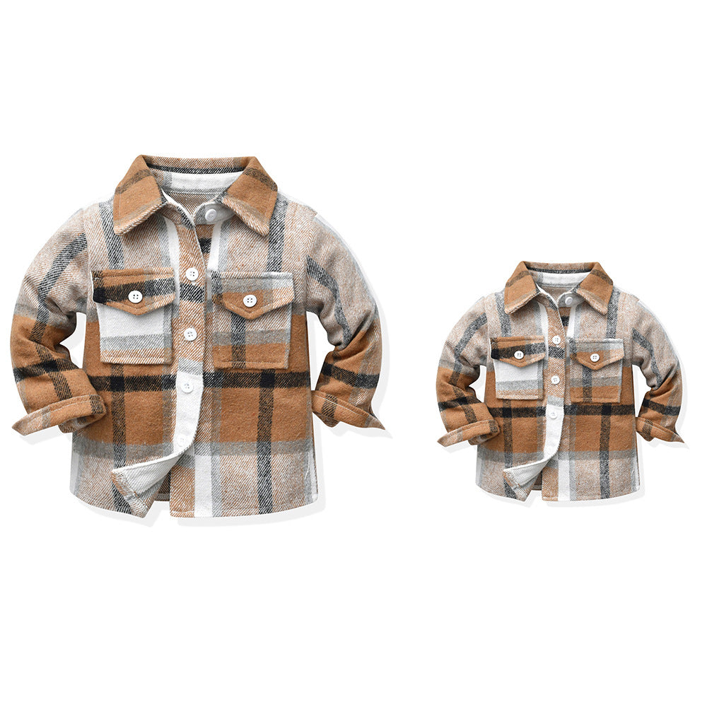 New arrival adult fashion spring autum plaidshirt family of three family outfit fashionablepatchworkcasualoutwear