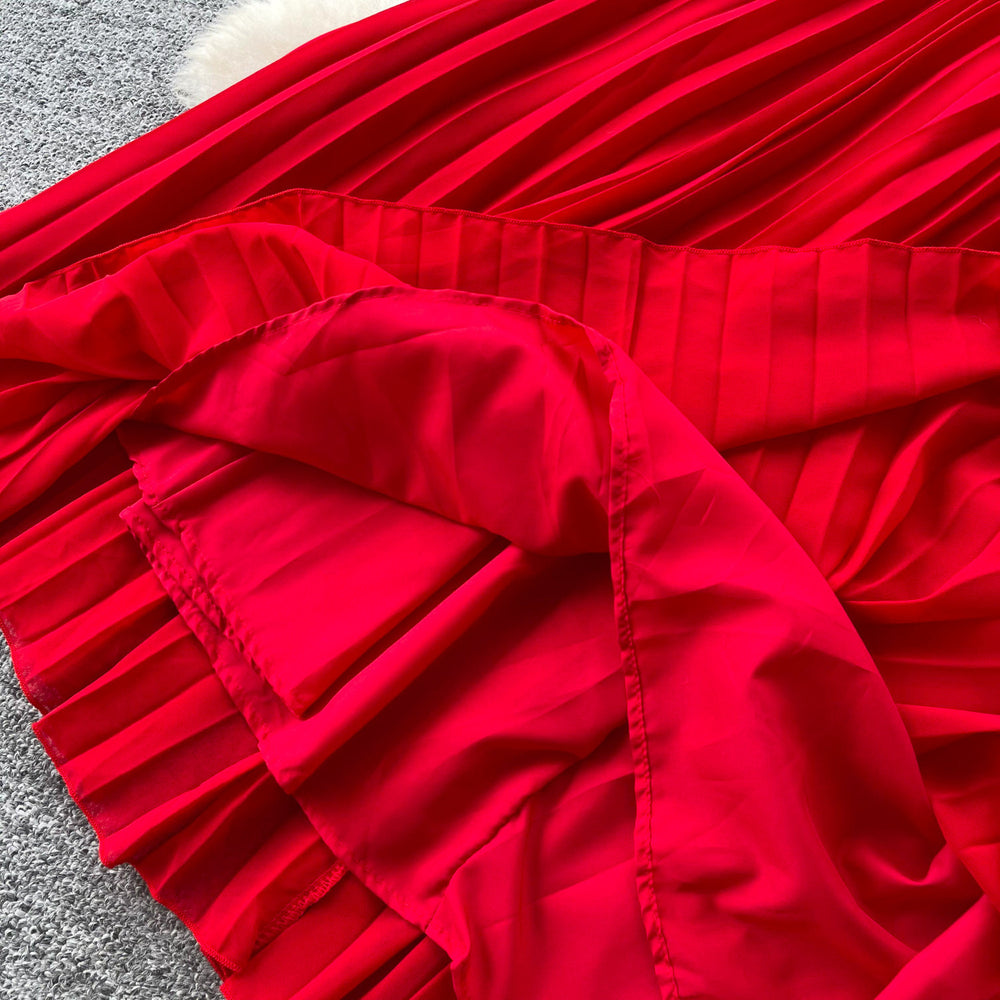 French riviera style halter top & backless two-piece set - women's summer high-waisted pleated skirt slimming chic fashion outfit