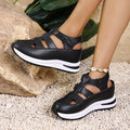 summer new arrival: wedge heel sandals - closed toe, hollow-out design, breathable, women's export style, plus size platform chunky sole, velcro closure