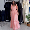 European and american cross-border women's fashion:  spring new arrival - elegant sweet square neck ruffle backless high-waisted maxi dress