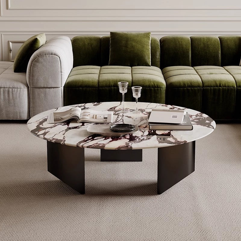 Italian minimalist living room coffee table, natural marble luxury stone round coffee table, suitable for small and large apartments, light luxury high-end home use