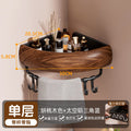 Walnut wood chinese style bathroom corner shelf - no drilling required - hand wash, toilet, and shower gel organizer