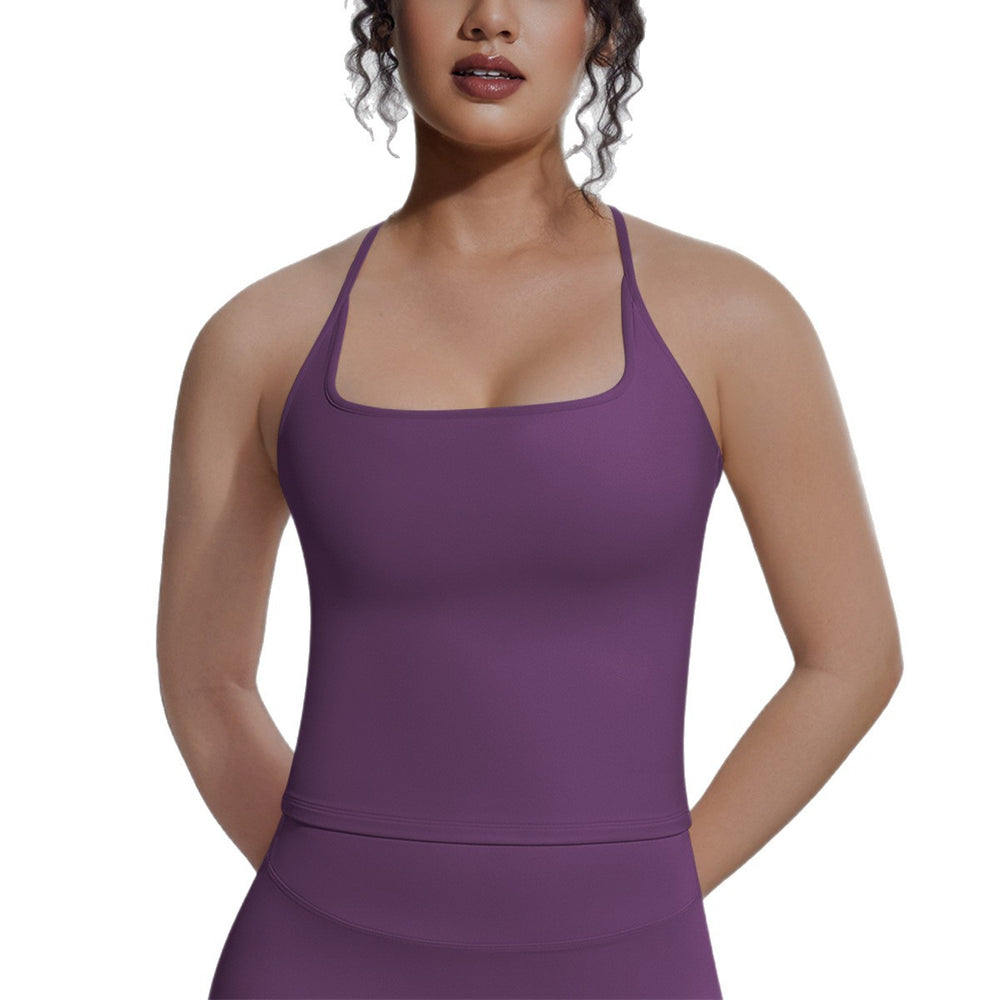 New arrival cross-border double-sided brocade pure color i-shaped beautiful back breathable tight vest sports running fitness yoga wear tops