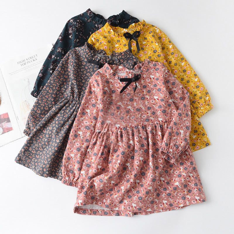 new girls' dress cotton spring/autumn floral tie-up children's dress stylish princess dress wholesale