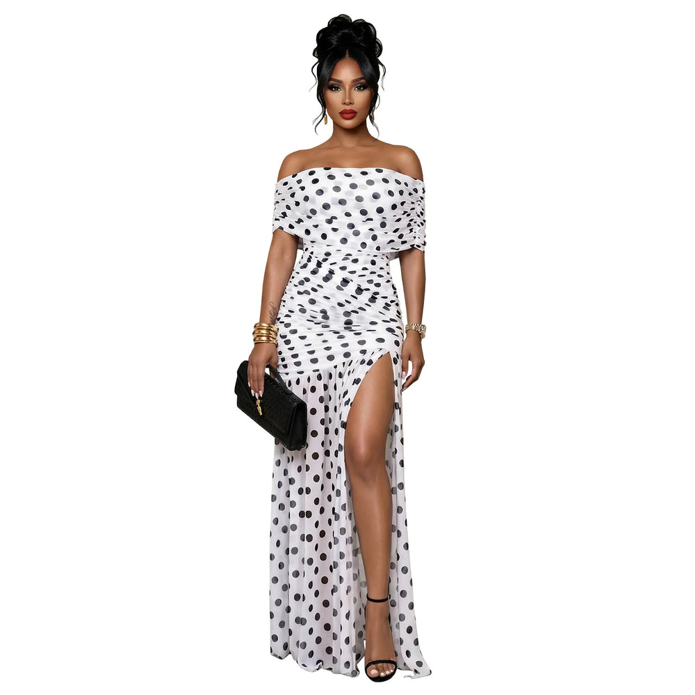 C7743 cross-border   fashion women's polka dot slit party vacation bodycon dress