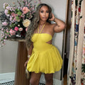 European and american women's clothing  spring new arrivals: sweet and fresh halter neck bandeau backless high-waisted mini dress