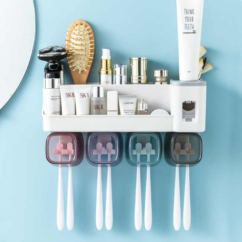 No punching toothbrush shelf tooth cup brush holder wall-mounted bathroom mouthwash cup wall-mounted toothset set