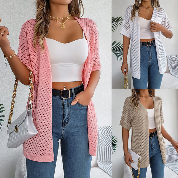 Real summer new summer summer European and American hollow short-sleeved knitted cardigan holiday sunscreen shirt, independent station  women's clothing